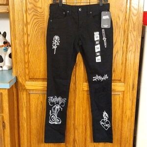 Broken Promises By Zumiez NWT Unisex‎ Size 30 Black White Denim Jeans Slim Fit